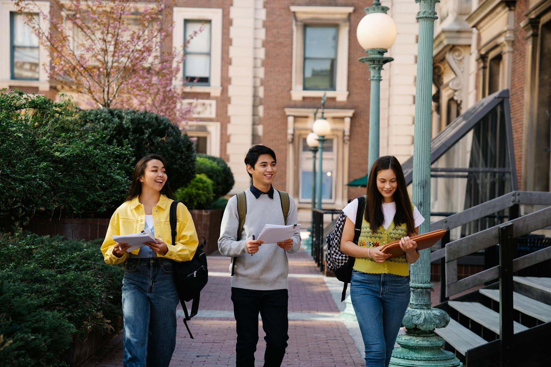 Students walking around university campus